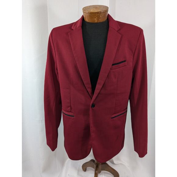 COOFANDY! IMPECCABLY COOL RED KNIT DRESS JACKET, BLAZER, VELVET TRIM! SZ S - Picture 2 of 8